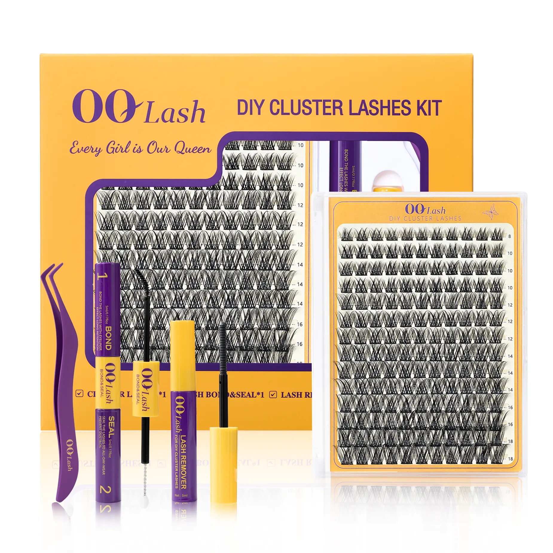 OQ Lash 24K-D Curl DIY Eyelash Extension Kit Waterproof and Long lasting Makeup For Girl Bond and Seal Eyelash Glue and Lash Remover Beginner Friendly Individual Lashes