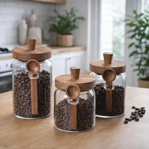 Creative Little Bee 3-Piece Coffee Bean Storage Jar Set Nordic Design Sealed Eco-Friendly Glass Containers with Wooden Lids & Spoons for Kitchen Organization Modern Nordic Design Eco-Friendly Choice Convenient Storagestorage organization candy jar