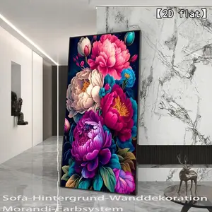 2D flat vibrant peony flower frameless canvas art - wall decoration, suitable for living room and bedroom, aesthetic room decoration, large canvas mural, Mural Decorations