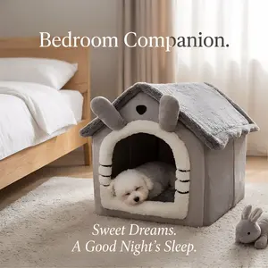 Galatée Cat Cave Bed Indoor，Washable large medium Dog Bed， Grey Rabbit-shaped Foldable Cat Igloo，Collapse-resistant and quick-rebound，Tent with Non-Slip Bottom,Soft Kennel Cat House，cat nest，Removable Cushion