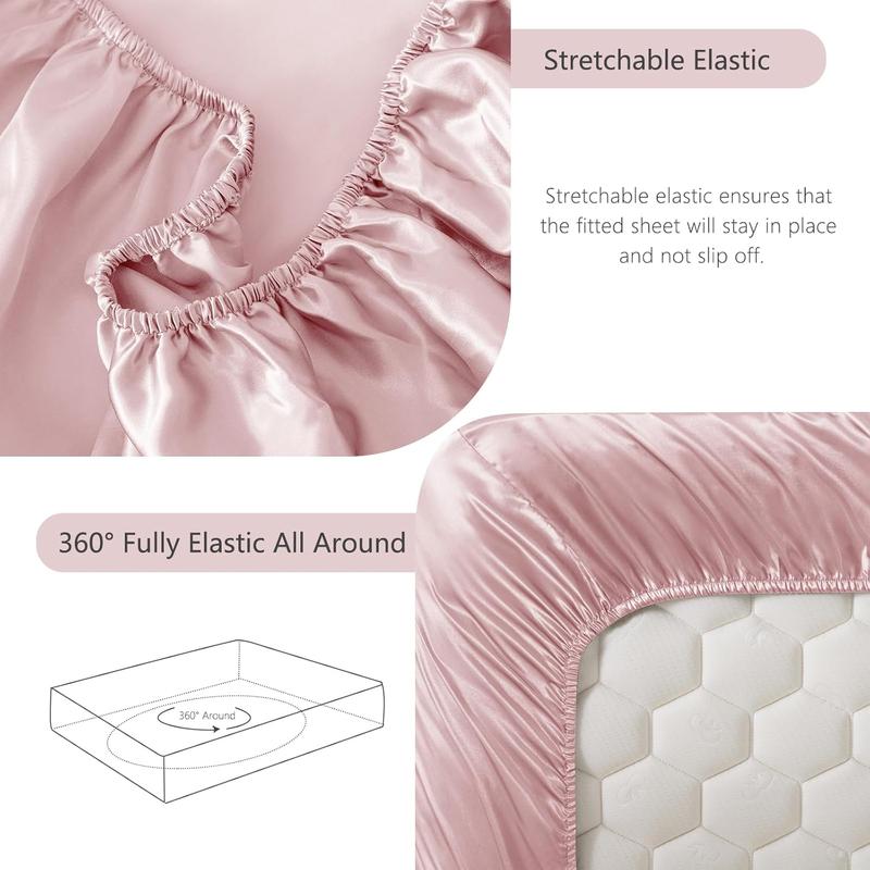 Satin Fitted Sheet Queen Size, Silky Satin Bed Fitted Sheet Only with Silky Microfiber, Deep Pocket, Single Bottom Sheet Sold Separately, Breathable, Smooth and Soft