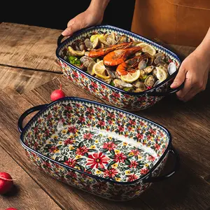 Sheila Merchandise American Floral Porcelain Square Baking Pan - Elegant Floral Design for Microwave & Oven Safe Cooking - Durable Porcelain Construction for Even Heat Distribution