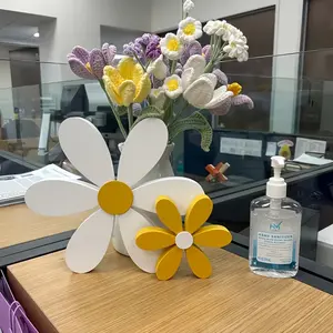 Bright Painted Wooden Daisy Decor, Round Flower Ornament for Spring and Summer Home Decor, Chunky Style Accent for Tiered Tray Mantel or Table Centerpiece, Blooming Floral Shelf Decoration for Farmhouse and Modern Spaces