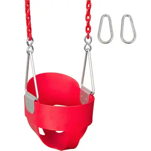 Swing Set Stuff Inc. Highback Full Bucket Swing Seat with 5 1/2 Ft Coated Chain Red for Kids 2-5 Years Rust Resistant Hardware Polyethylene Material