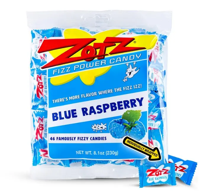 ZOTZ Fizzy Sour Candy Bulk - Retro Italian Hard Candy Individually Wrapped - Classic Nostalgic Blue Raspberry Flavor - 46 Pieces Bag for Party Favors, Goodie Bags, Piñata & Candy Buffet