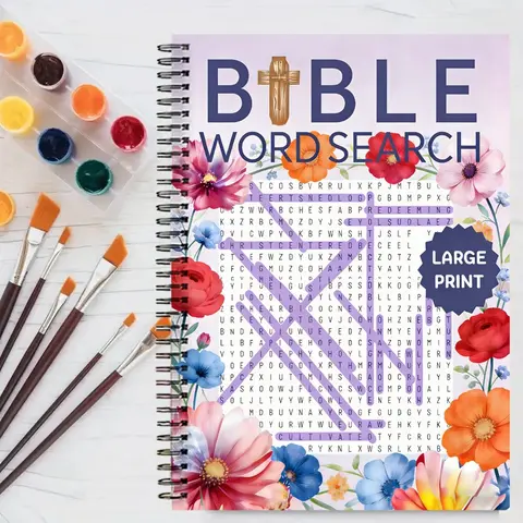 Floral Bible Large Print Mindfulness Word Search Book, Adults, 400 Challenging Puzzles, Mental Health, Stress Relief, Vocabulary Building, Quick Memory, Valentine's Day Gift