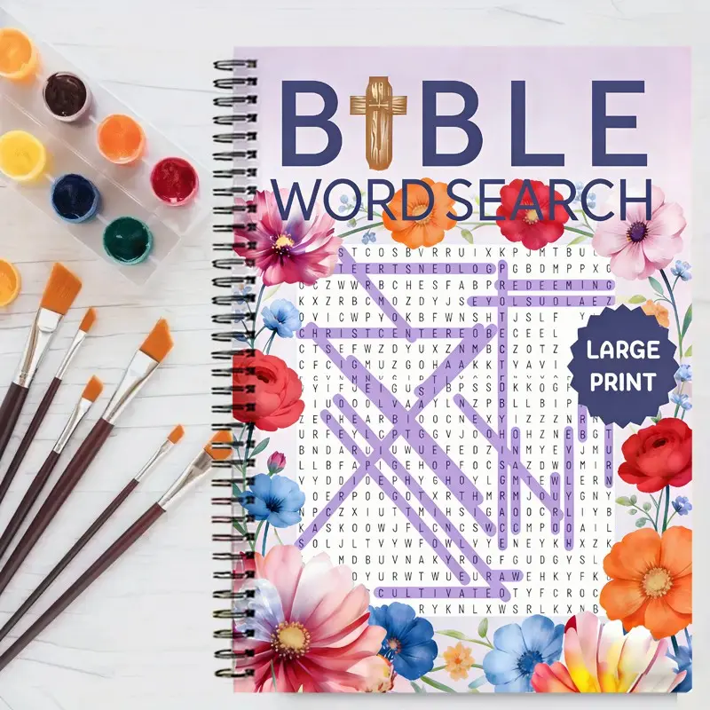 Floral Bible Large Print Mindfulness Word Search Book, 400 Challenging Puzzles, Mental Health, Stress Relief, Vocabulary Building, Quick Memory, Valentine's Day Gift