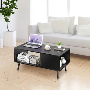 Zeny Storage Coffee Table - Contemporary Modern Minimalist Wood Cocktail Table with Functional Storage, Black Finish, Waterproof, Quick Setup, Tapered Legs, Ideal for Living Room Sofa Side Use, Contemporary Coffee Table