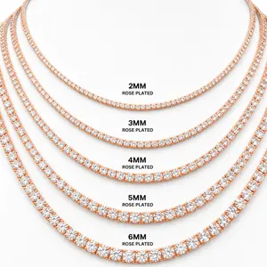 Moissanite Tennis Chain 3MM  Rose Gold 925 Silver for Men Women — VVS D Color GRA Certified Passes Diamond Tester