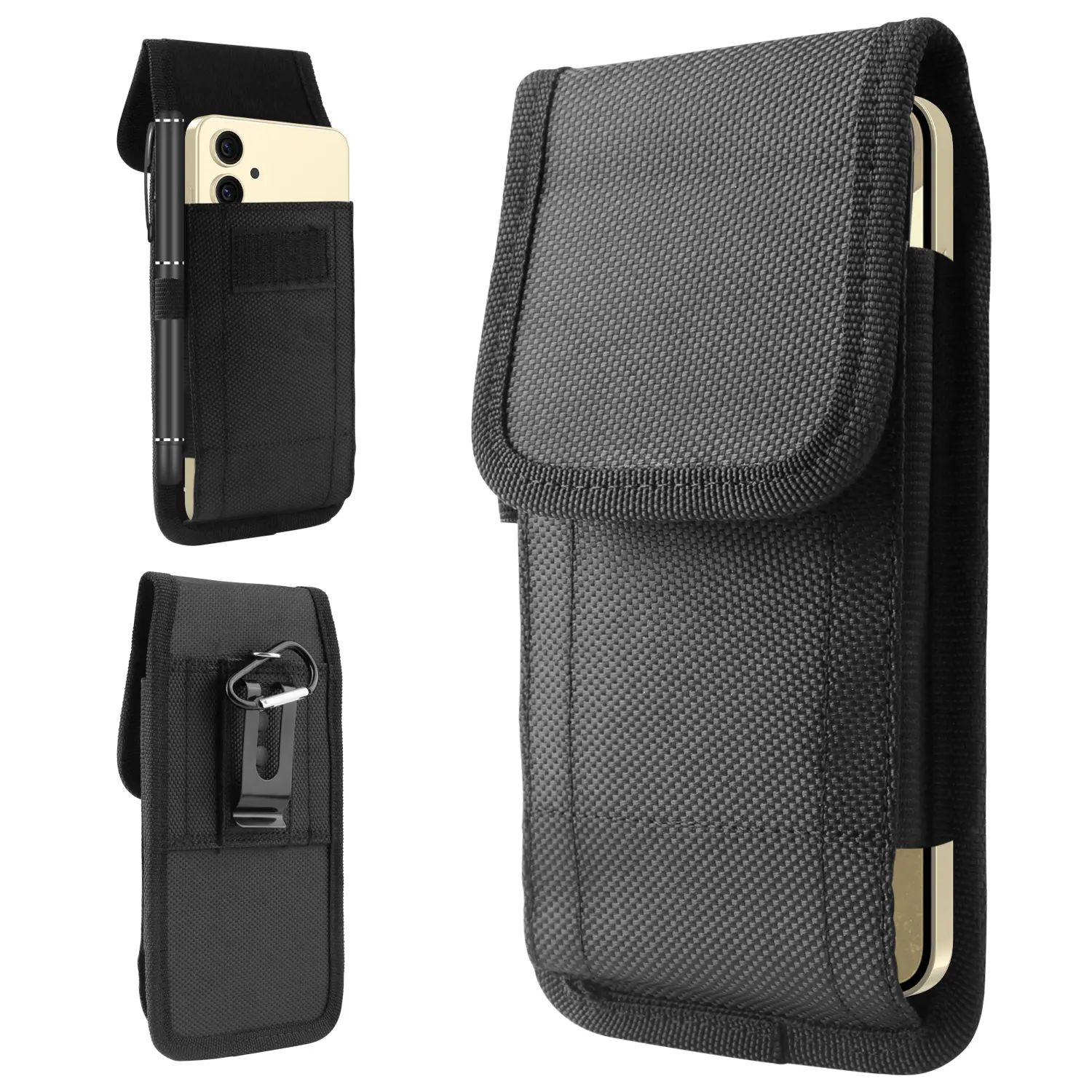 Men's Vertical Nylon Phone Holster Belt Bag - Adjustable Waistband Bag, 5.5-6.5 In Phone Pouch with Pen Slot & Carabiner, Vertical Fanny Pouch for Easy Carry, Lightweight Eases All-Day Carry, Premium Nylon Stands Up to Daily Wear, Travel Gear