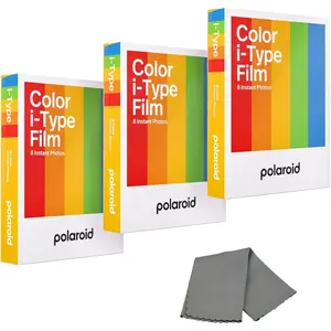 Polaroid Instant Color Film for i-Type Cameras 3 Pack, 24 Instant Photos, Works with Polaroid Now, Now+, I-2, & Lab, Bundle with a  Cleaning Cloth
