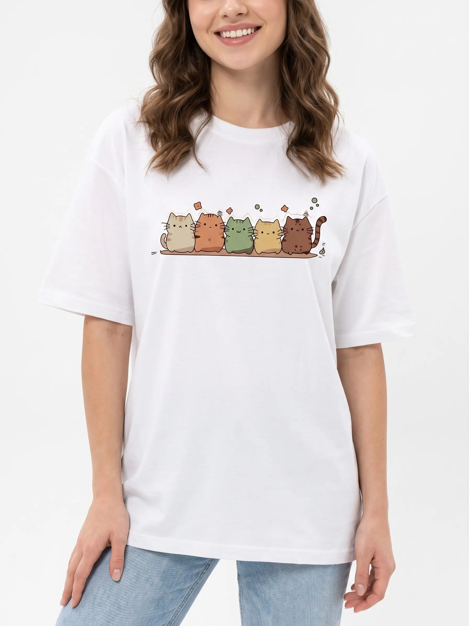 Women's 100% Knit Cotton Fabric Casual Crew Neck Short Sleeve Graphic T-Shirt, Loose Fit, Playful Cartoon Art, Breathable, Soft, Fade Resistant, Digital Print Womenswear Top, Tshirt, Cartoon Style