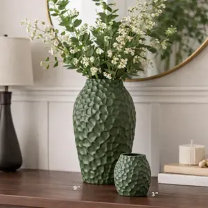 Modern Form Collection - Stoneleaf Vase | Textured Green Decorative Vase | Organic Minimalist Home Decor | Sculptural Statement Piece Tidal Vase - Embossed Fish Design - Coastal Home Decor Ocean Inspired Art