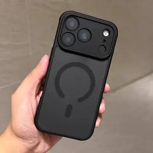 MagSafe Compatible Black Matte Translucent Phone Case for iPhone 16/17 Pro Max, Shockproof Case with Large Camera Lens Protector, Anti-Fingerprint Slim Protective Cover, Minimalist Aesthetic Case for Men Women