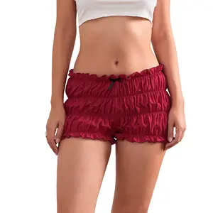 Women's Ruffle Trim Bottoms, Lady's 3D Bow Lettuce Trim Elastic Waist Tiered Casual Bloomers Shorts, Multi-Size Summer Bottoms
