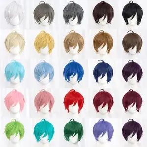 Synthetic Short Straight Cosplay Wig White Green Purple Brown Black Blue Gray Orange Red Fluffy Heat Resistant Hair Anime Wigs