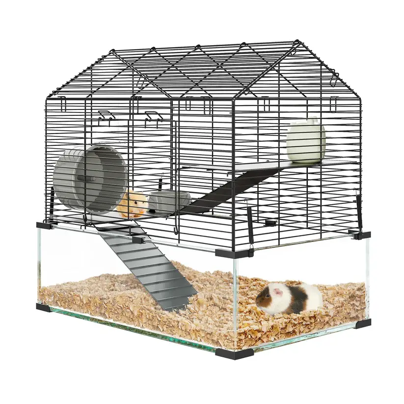 [FLASH SALE] Garvee 3-Tier Hamster Cage for Syrian & Dwarf Hamsters - Multi-Level Habitat with Silent Wheel & Chew-Proof Bottle - Metal & Tempered Glass - Scratch-Resistant, Tool-Free Assembly - Compact Apartment Fit