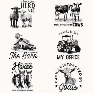 Farm Themed Heat Transfer Sticker, 6 Counts/set Washable Iron-on Patch Decoration, DIY T-shirt Customization Supplies, Craft