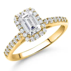 1.12 Cttw IGI Certified Lab Grown Diamond in 10K Yellow Gold Engagement Ring for Women | Emerald Cut Center Diamond 0.70 Ct | D-E Color | VS1-VS2 Clarity