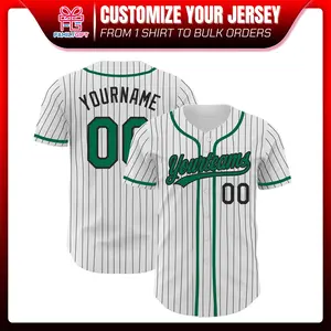 Custom Baseball Shirt Men, White Green Black Pinstripe Baseball Jersey Printed Stitched Name Number Logo Softball Jersey