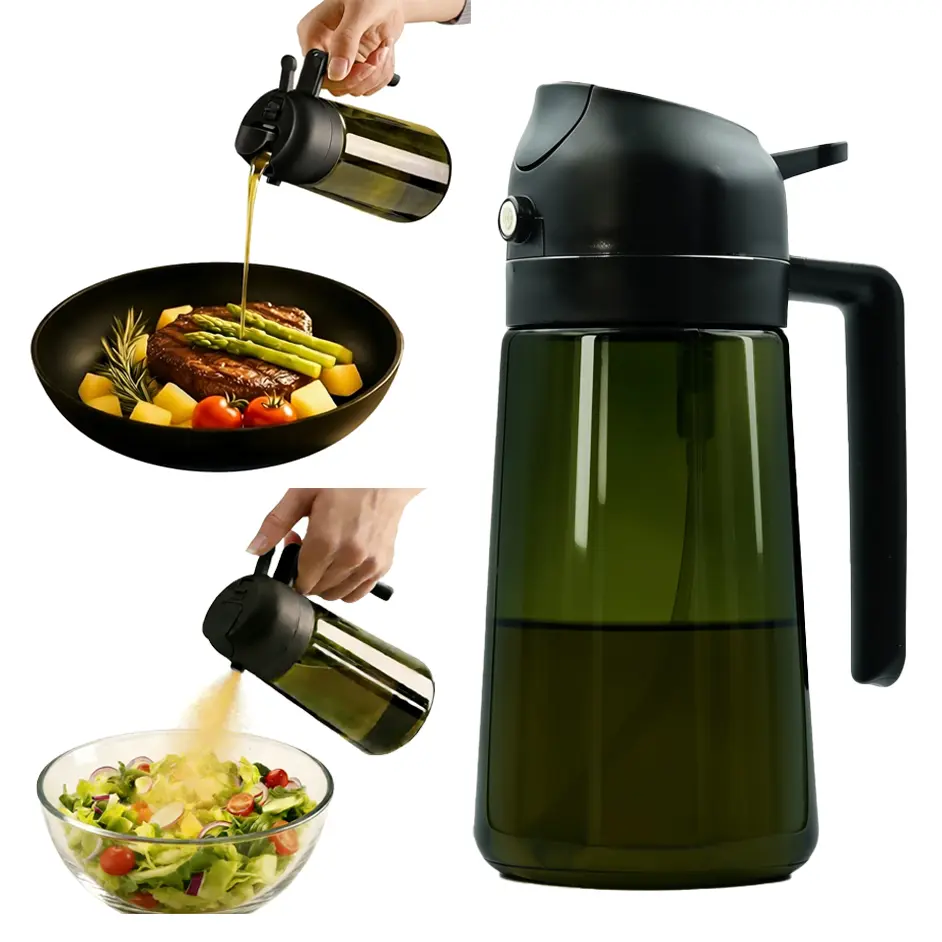 16oz 2-in-1 Lightweight Glass Oil Dispenser with Spray/Pour Function, Easy-Grip Labels, Modern Kitchen Utensil for Salad, Olive Oil Cooking Needs