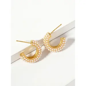 Micro Pearl Beaded 15mm Open Hoop Earrings