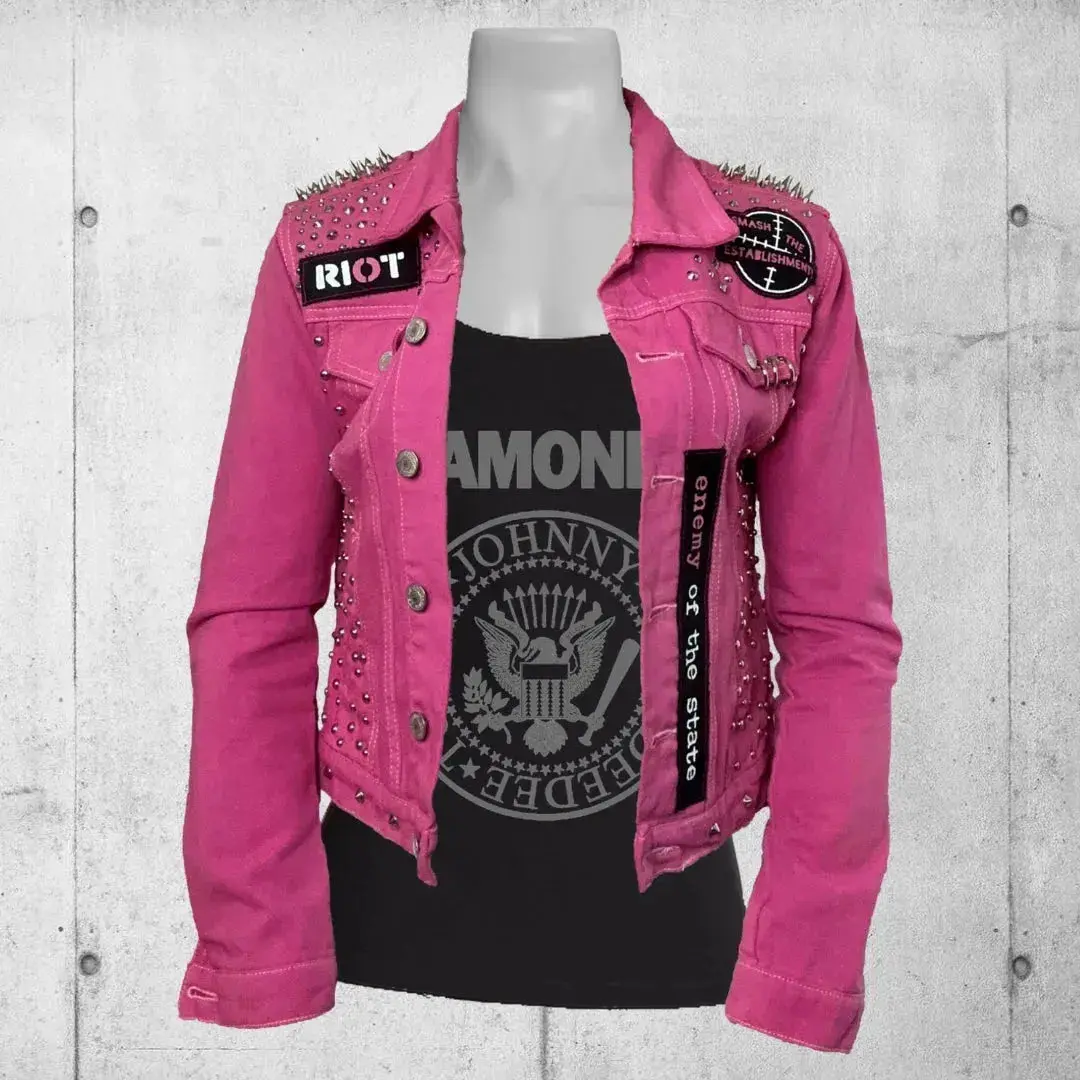 Women's Pink Enemy of the State Punk Studded Battle Jacket