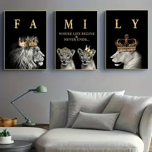 3pcs Unframed Canvas Poster, Abstract Family Of Lions Motivational Quotes Wall Art Animal Canvas Painting Art Living Room Cuadros Decor