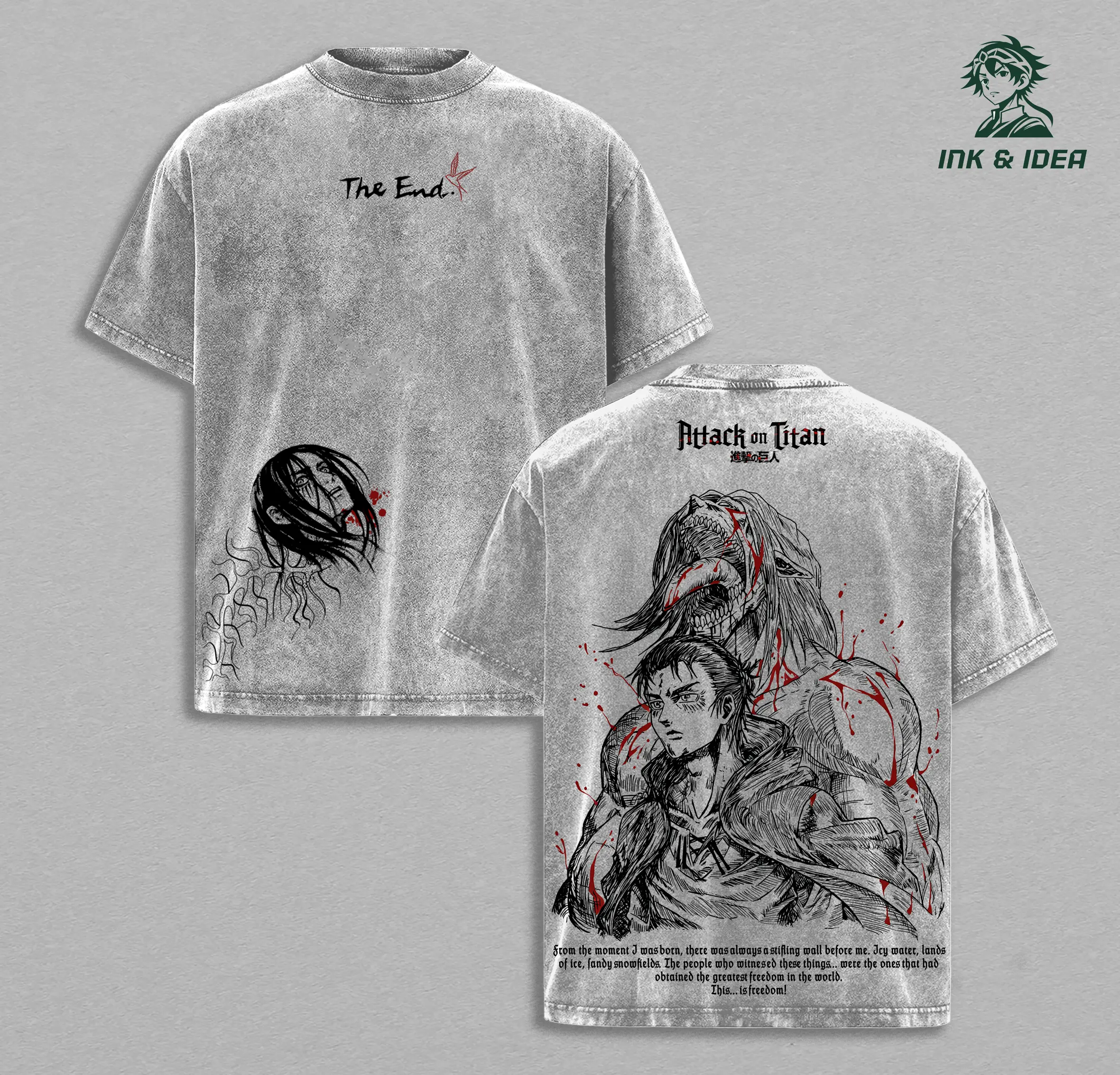 Eren Yeager Attack on Titan Tee Washed – Vintage Oversized Heavy Cotton Anime Manga T-Shirt, Double Printed Retro Unisex Streetwear Graphic Top, The Rumbling Collector Edition