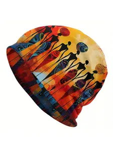 African Print Beanie Cap - Biihudu Brand Fashionable Knit Hat with Elastic Polyester Blend, No Brim, Lightweight Sports Cap U, Knitting Beanie