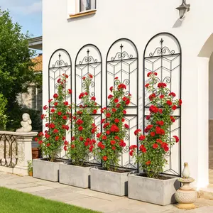 4 Pack Metal Garden Trellis 71" x 19.7" Rustproof Trellis for Climbing Plants Outdoor Flower Support Black