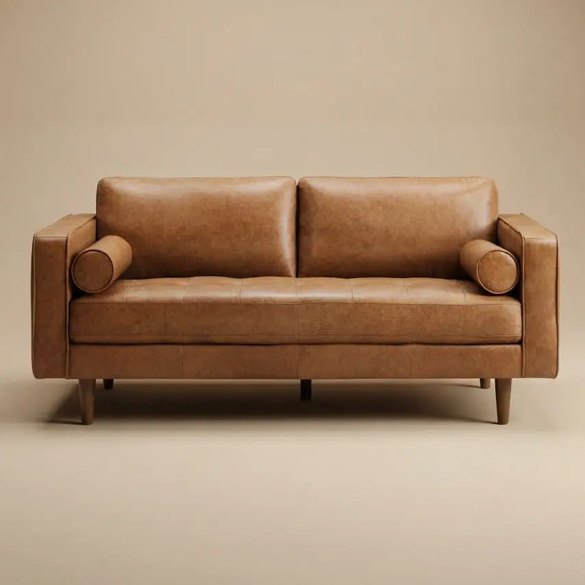 Tessa Genuine Tan Leather Compact Sofa
