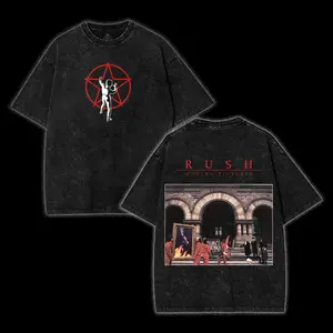 Rush Moving Pictures Graphic Unisex Russet T-shirt, Streetwear Crewneck, Retro Style Fan Apparel For Music Lover Menswear Top Black Casual Cotton Fabric