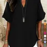 【Black Friday】Elegant Minimalist Polyester V Neck Loose Fit Short Sleeve Blouse for Women, 100% Polyester, Regular Length, Casual Everyday Weekend Top #GLOBAL PICKS