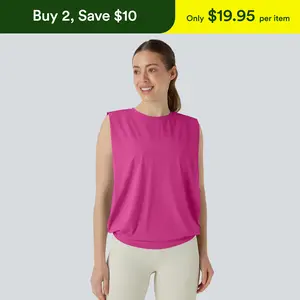 Halara Round Neck Ruched Cool Touch Yoga Tank Top-UPF50+