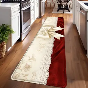 1PC，Ivory Bow Red Lace CurtainPatterned strip rugs, Kitchen Runner Rug, used for everyday or festive decorations, entryway mats, RV mats, bathroom non-slip mats, bedroom bedside mats, and kitchen mats.