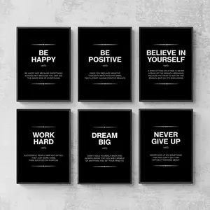 6Pcs/Set Unframed Motivational Quotes Canvas Poster, Positive Traits Wall Art, Office Decor, Work Hard Dream Big Never Give Up, Wall Decor Pictures for Office, Living Room, Bedroom, Dining Room, Home And Office Decoration