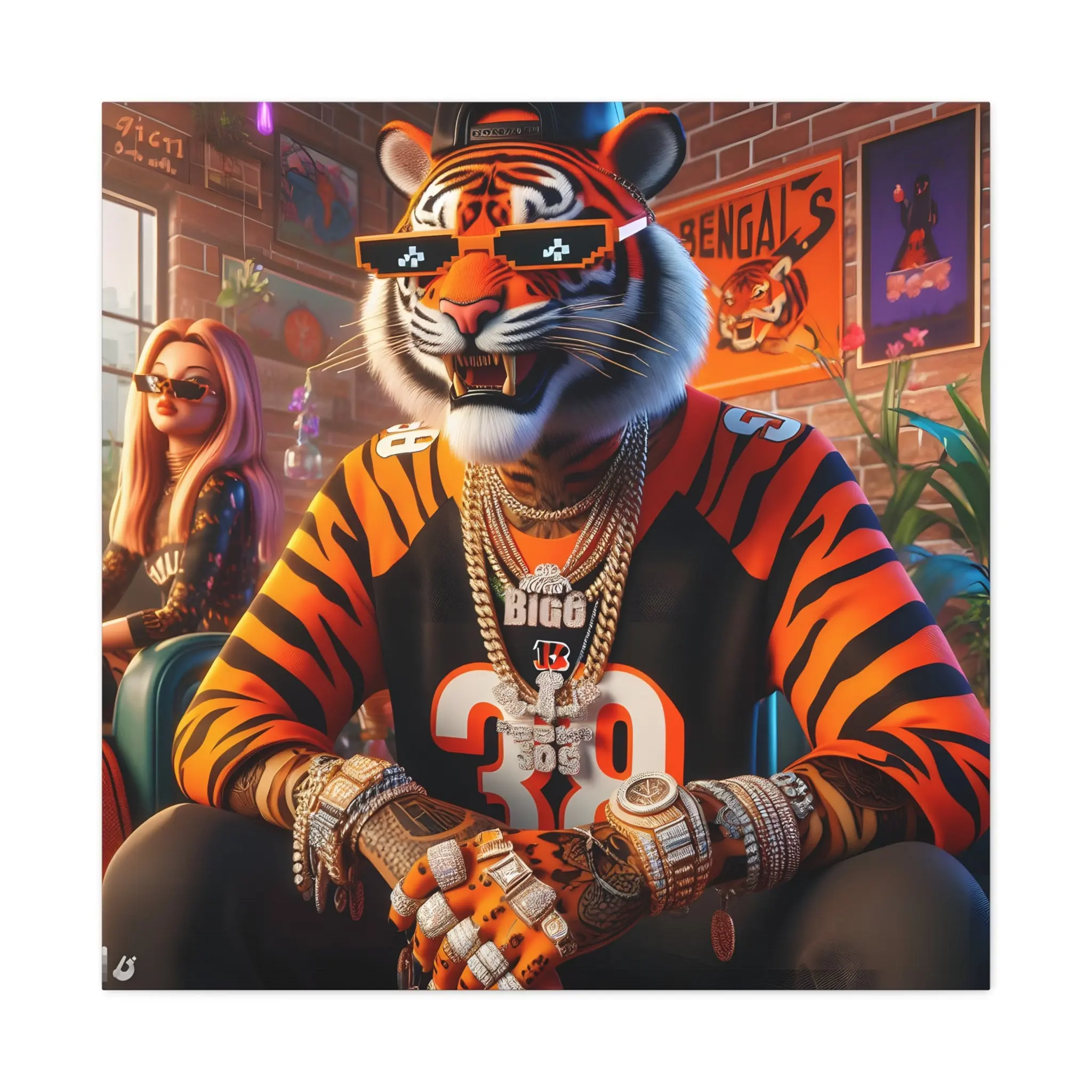 Cincinnati Bengals Rapper Canvas, Wall Art, Poster,, Football Art, NFL Designs, Sports Art Canvas, Matte finish, Artwork