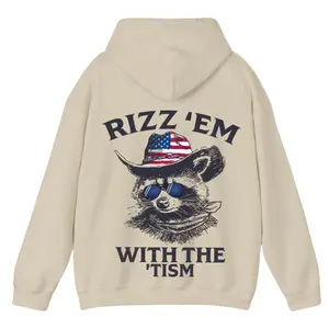 Rizz 'Em With The 'Tism Hoodie - Funny Raccoon Cowboy Graphic Pullover, Unisex Streetwear Aesthetic, Trendy Thermal Hoodie for Men and Women