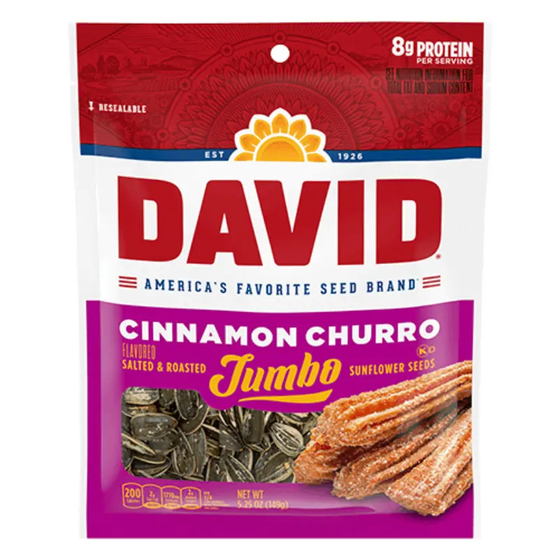 David Jumbo Cinnamon Churro Sunflower Seeds - 3-Pack (5.25 oz Each), High Protein, Sweet and Spicy, Crunchy Snack, All Ages, Any Occasion