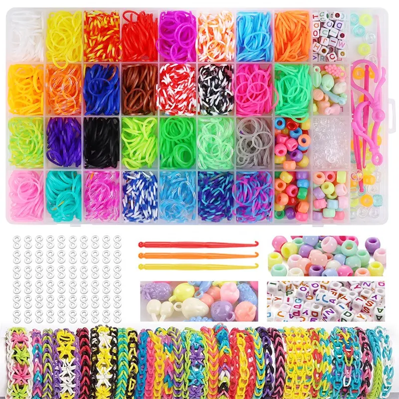 ROSHUKG Kit De 5100 Gomas Elásticas De 24 Colores Para Hacer Pulseras | Set De Manualidades DIY Para Niños Y Adultos | Regalo Creativo De Tejido