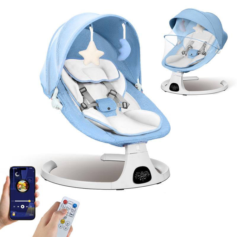 Baby Gift Electric Baby Swing for Infants with 5 Speeds,10 Lullabies,Adjustable Sound Volume,Baby Rocker, Baby Bouncer,Baby Electric Bassinet,Indoor & Outdoor Use,Remote Control,Grey