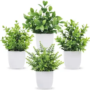 4 Pack Fake Plastic Plants Mini Artificial Greenery Potted Plants Artificial Faux Plants for Home Decor, Indoor Office Table Room Farmhouse Decoration
