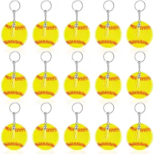 Taiyin 20 Sets Softball Keychain Bulk with Tassel DIY Acrylic Softball Party Favors Mini Ball Charms Sports Party Favors for Crafting Sublimation Team Coach Gifts
