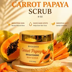 Carrot Papaya Brightening Body Scrub 8oz – Glow Skin, Fade Dark Spots, Smooth Radiant Body Polish | ByouDiva