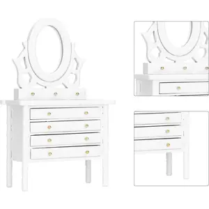1:12 Scale Dollhouse Toilet Table, Elegant Makeup Miniature Dressing Table with Mirror (White)