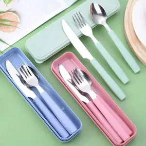 Reusable Travel Cutlery Set with Storage Box, Portable Plastic Fork Spoon Knife, Camping Dining Utensils, Outdoor Picnic, Kitchen Tools, Portable Tableware Set
