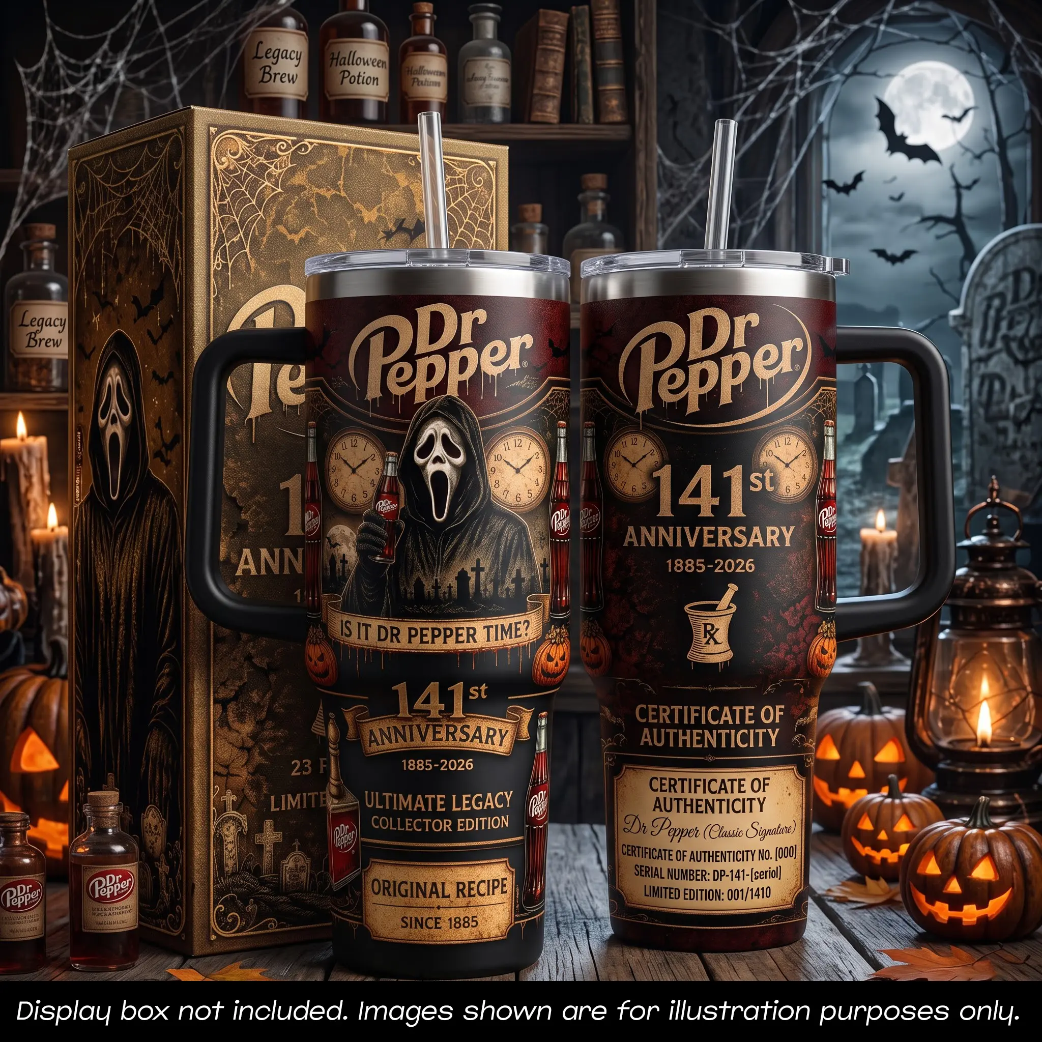 141st Anniversary 1885-2026 40oz Tumbler with Straw Handle, DP Is It  Dr Pep*per Time Ghostface Insulated Vacuum Mug, Spooky Halloween Cold Water Bottle, Soda Drink Merchandise Gift for Fanatics