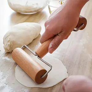 Wooden Rolling Pin, 1 Piece Double-sided Manual Pizza Roller, Multifunction Kitchen Gadget for Rolled Pizza Pie Cookies, Baking Tool