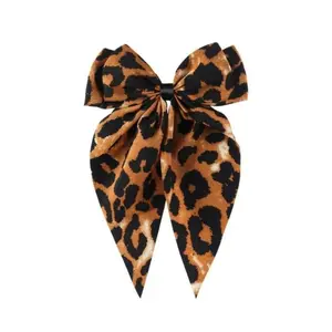 2026 Trendy Leopard Print Satin Bow Hair Clip for Women Retro-Inspired Non-Slip Clasp Soft Satin Hair Accessory for Everyday Party Sports Outdoor Wear